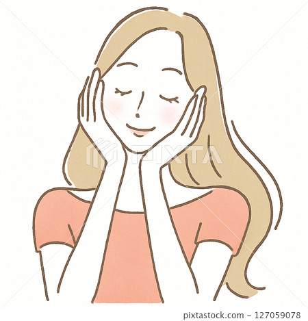 A woman who puts her hand on her cheek and smiles 127059078