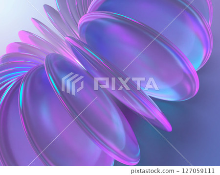 夢幻燈光照射下圓形透鏡排列的逼真 3D 插圖 夢幻燈光照射下圓形透鏡排列的逼真 3D 插圖 127059111