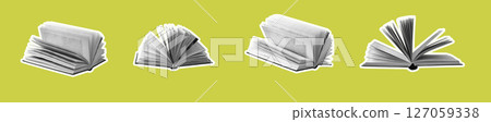 Open book with pages turned, symbolizing knowledge and education. Collection of literature, 127059338