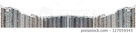 Panoramic cityscape with modern multistory buildings, showcasing residential apartments and business Panoramic cityscape with modern multistory buildings, showcasing residential apartments and business 127059343