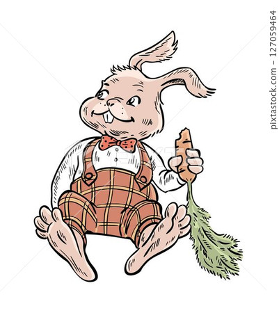 Cartoon funny rabbit with carrot 127059464