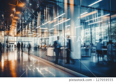 blurred business people walking at a trade fair, conference or walking in a modern hall blurred business people walking at a trade fair, conference or walking in a modern hall 127059555