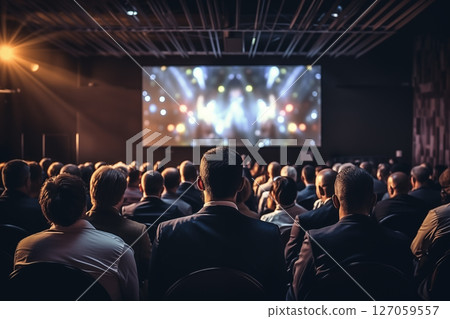 Audience in conference hall from behind Audience in conference hall from behind 127059557