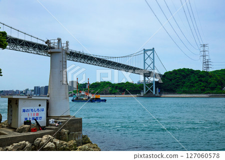 Kanmon Strait and Mojizaki Lighthouse Kanmon Bridge Kanmon Strait and Mojizaki Lighthouse Kanmon Bridge 127060578
