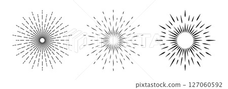 A set of sun rays on a light background. Solar bursts, elements of a shining star. 127060592