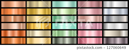 A set of colored metallic gradients on a black background. 127060649