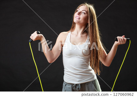 Fit woman with jumping rope Fit woman with jumping rope 127060962