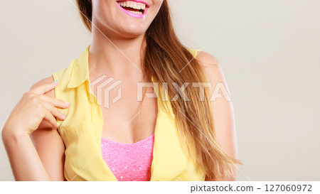 Closeup of happy pretty pin up girl. 127060972