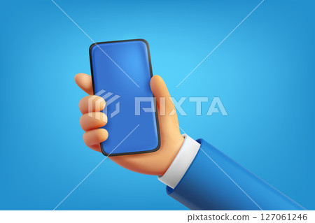 Man holding modern smartphone. 3d vector illustration 127061246