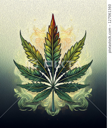 Fantasies AI generator on the topic of marijuana. Branch of multicolored medical cannabis on green background Fantasies AI generator on the topic of marijuana. Branch of multicolored medical cannabis on green background 127061360