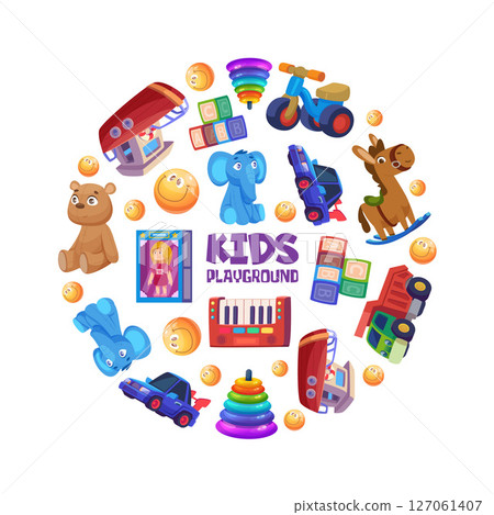 Kids playground. illustration toys in circle shape 127061407
