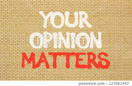 Your opinion matters symbol. Concept words Your opinion matters on beautiful brown brick wall. Beautiful brown brick wall background. Business your opinion matters concept. Copy space. Your opinion matters symbol. Concept words Your opinion matters on beautiful brown brick wall. Beautiful brown brick wall background. Business your opinion matters concept. Copy space. 127061497