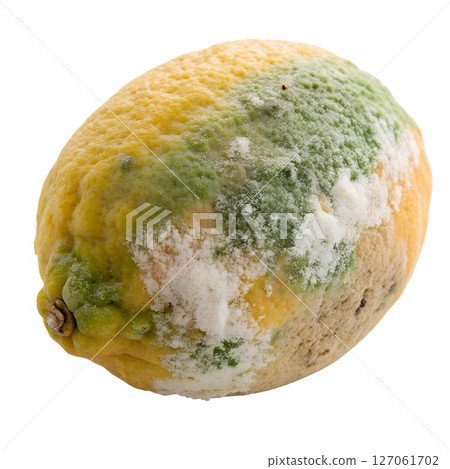 Moldy lemon isolated on transparent background, spoiled citrus, rotten fruit, natural decay, food waste Moldy lemon isolated on transparent background, spoiled citrus, rotten fruit, natural decay, food waste 127061702