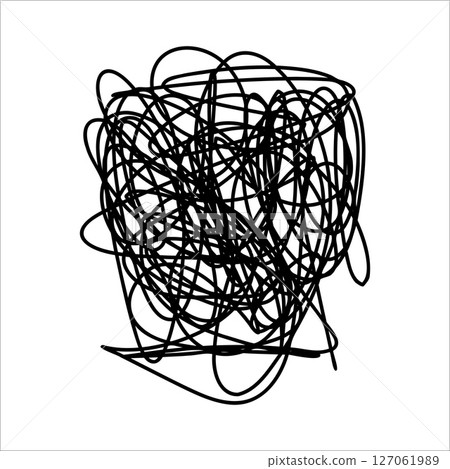 Scribble chaotic thin line. Doodle chaotic thin line, curls, swirl, twirl, flourishes, chaotic lines. Simple vintage chaotic thin line element isolated on white background. Hand drawn chaos line 127061989