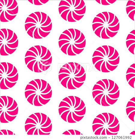 Swirl candy seamless pattern for holidays. Hand drawn cute swirl candy isolated on white background. Festive swirl candy design for Christmas, New Year, Xmas, Valentine, Halloween. Striped sweets 127061992