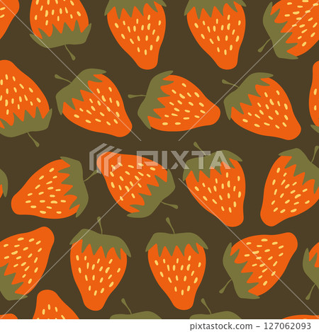 Seamless pattern with strawberry on color background. Natural delicious fresh ripe tasty fruit. Vector illustration for print, fabric, textile, banner, other design. Food concept 127062093