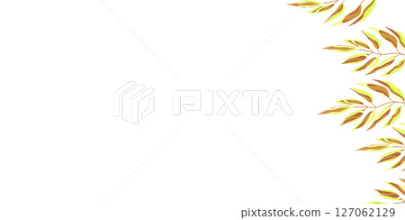 Floral frame with colorful exotic branches on white background. Ornate border with tropic leaves. Vector stock illustration for wallpaper, posters, card. Doodle style. Copy space 127062129