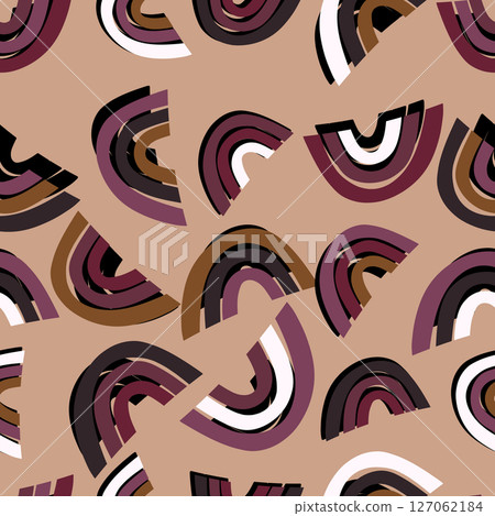 Trendy seamless pattern with colorful rainbow on color background. Design for invitation, poster, card, fabric, textile, fabric. Cute holiday illustration for baby. Scandinavian doodle style Trendy seamless pattern with colorful rainbow on color background. Design for invitation, poster, card, fabric, textile, fabric. Cute holiday illustration for baby. Scandinavian doodle style 127062184