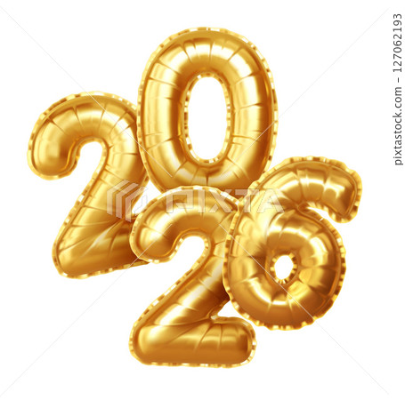 Shiny Gold Balloon Style Numbers Depicting the Year 2026 on a White Background, Vector Illustration for New Year Celebrations and Festive Decorations Shiny Gold Balloon Style Numbers Depicting the Year 2026 on a White Background, Vector Illustration for New Year Celebrations and Festive Decorations 127062193