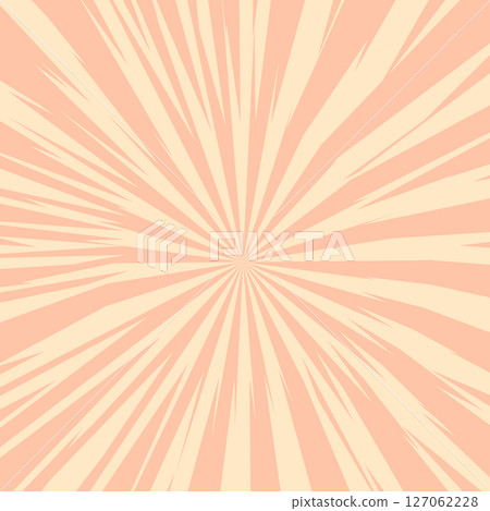 Pop art radial colorful comics book magazine cover. Striped beige digital background. Cartoon funny retro pattern strip mock up. Vector halftone illustration. Sunburst, starburst shape 127062228