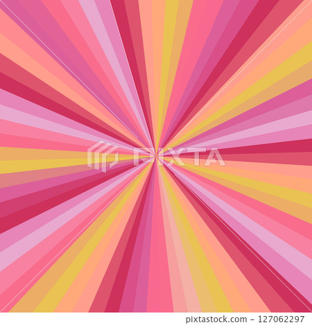 Pop art radial colorful comics book magazine cover. Striped color digital background. Cartoon funny retro pattern strip mock up. Vector halftone illustration. Sunburst, starburst shape 127062297