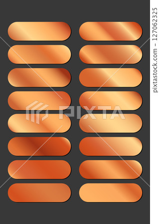 Metallic gradient collection with shiny rainbow hologram. Holographic foil texture, golden, yellow gradation. Vector set for frame, ribbon, border, other design 127062325