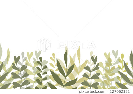Floral frame with colorful exotic branches on white background. Ornate border with tropic leaves. Vector stock illustration for wallpaper, posters, card. Doodle style. Copy space. 127062331
