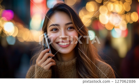 Woman on a Phone Call in a City at Night Woman on a Phone Call in a City at Night 127062886