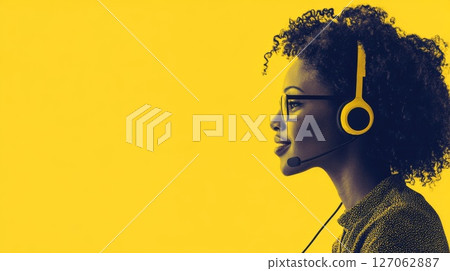 Profile of a Woman Wearing a Headset and Glasses Profile of a Woman Wearing a Headset and Glasses 127062887