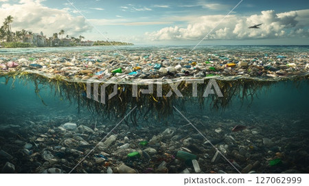 Ocean Pollution with Plastic and Trash Under Water Ocean Pollution with Plastic and Trash Under Water 127062999