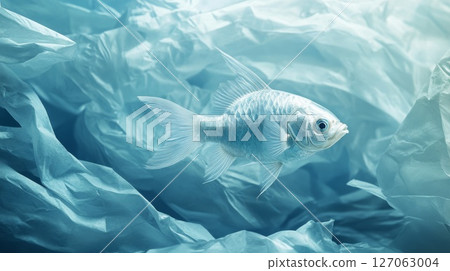 A Fish Trapped in Plastic Waste A Fish Trapped in Plastic Waste 127063004
