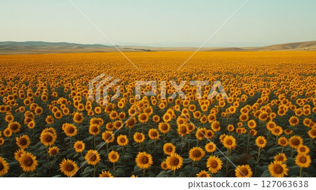 Expansive Field of Sunflowers Under a Clear Sky Expansive Field of Sunflowers Under a Clear Sky 127063638