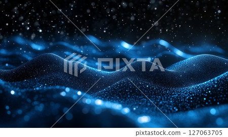 Abstract Blue Glowing Particle Waves with Bokeh Lights 127063705
