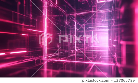 Futuristic Digital Tunnel with Pink Neon Lights Futuristic Digital Tunnel with Pink Neon Lights 127063789