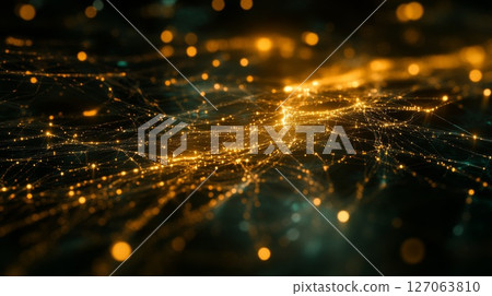 A glowing web of interconnected lines and dots on a dark background A glowing web of interconnected lines and dots on a dark background 127063810
