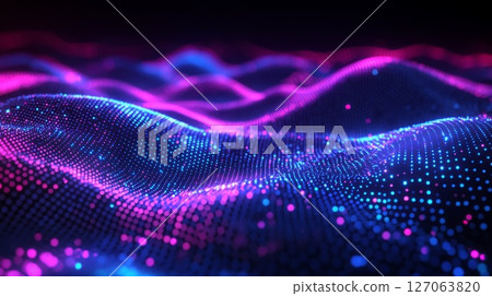 Abstract Digital Wave with Glowing Blue and Pink Dots Abstract Digital Wave with Glowing Blue and Pink Dots 127063820