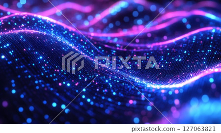 Abstract Wavy Pattern with Blue and Pink Glowing Dots Abstract Wavy Pattern with Blue and Pink Glowing Dots 127063821