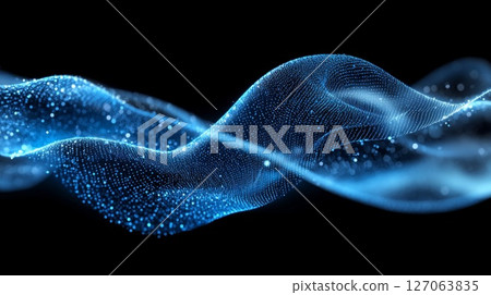 Abstract Blue Particle Wave on Black Background 127063835