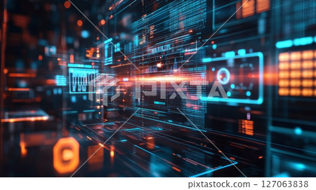 Abstract Digital Interface with Orange and Blue Lights Abstract Digital Interface with Orange and Blue Lights 127063838
