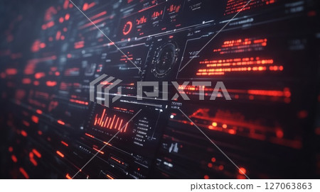Futuristic Digital Interface with Red Glowing Data 127063863