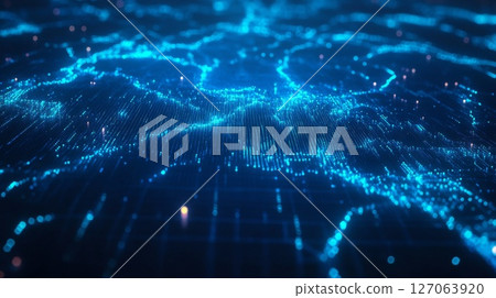 Abstract Blue Digital Landscape with Glowing Lights 127063920