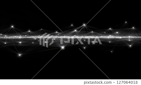 Abstract white network of lines and dots on a black background Abstract white network of lines and dots on a black background 127064018