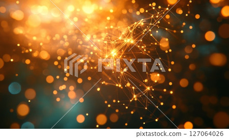 Abstract golden network with glowing lights and bokeh effect 127064026