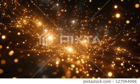 Abstract Network of Glowing Gold Lines and Stars 127064066