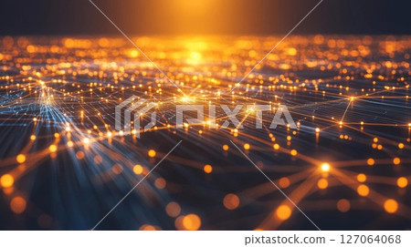 Abstract Network of Interconnected Glowing Lines and Nodes 127064068