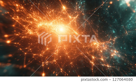 Abstract Network of Interconnected Glowing Lines and Points 127064080