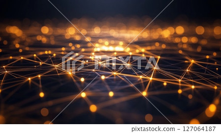 Abstract Digital Network with Golden Glowing Points Abstract Digital Network with Golden Glowing Points 127064187