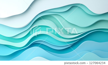 Abstract Paper Cutout Waves in Teal and Blue Hues 127064234