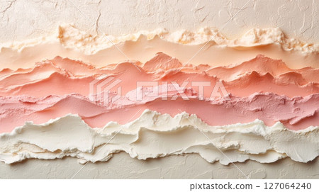 Creamy Swirls of Peach, Pink, and White Ice Cream 127064240
