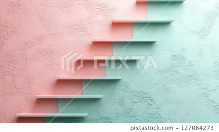 Pink and Mint Wall with Diagonal Shelves Pink and Mint Wall with Diagonal Shelves 127064273